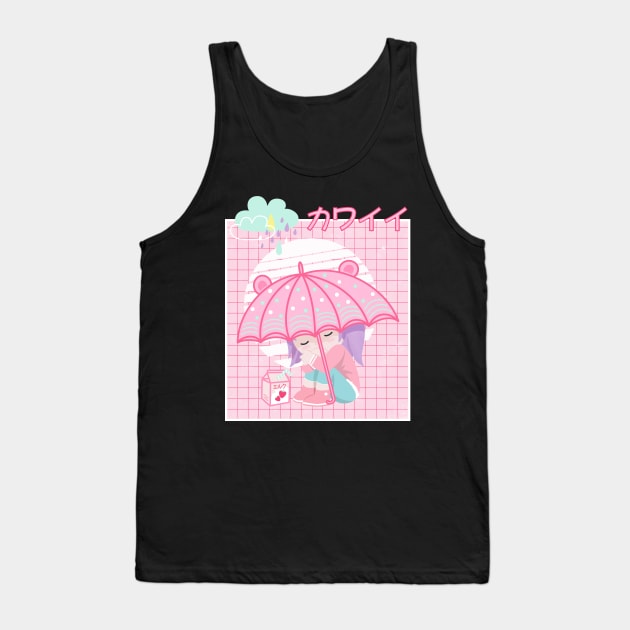 90s Japanese Kawaii Sad Girl Pink Japanese Strawberry Milk Tank Top by gogo-jr